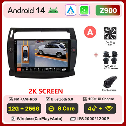 Android 14 For Citroen C4 C-Triomphe Quatre 2004-2014 Car Radio Multimedia Video Player GPS 2Din Android Carplay Stereo DVD 4G