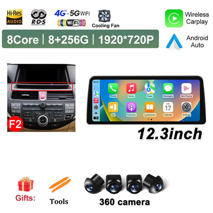 12.3 inch Android 14 for Honda Accord 8 2008 2009 - 2013 Car Multimedia Radio Player Wireless Carplay Monitor GPS Navigation BT
