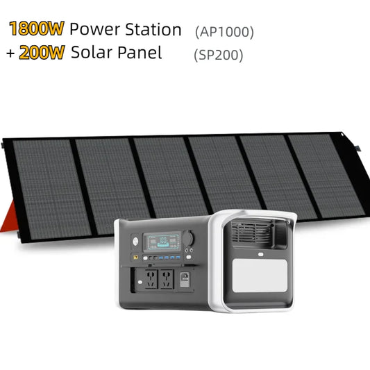 1800W Solar Generator LiFePO4 BAT Power Station for Outages Camping Outdoor Activities with 200W Foldable Solar Panel Charger