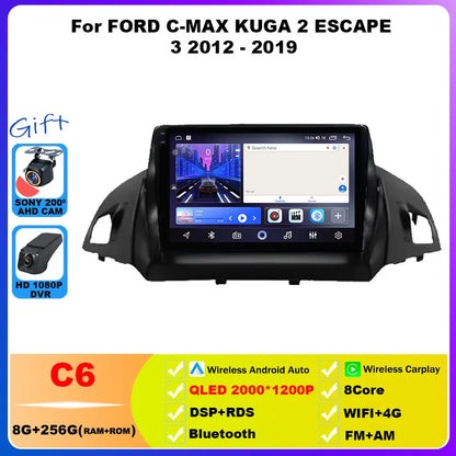 Android 14 For FORD C-MAX KUGA 2 ESCAPE 3 2012 - 2019 Car Radio Multimedia Video Player Navigation GPS WIFI 4G Stereo Head Unit