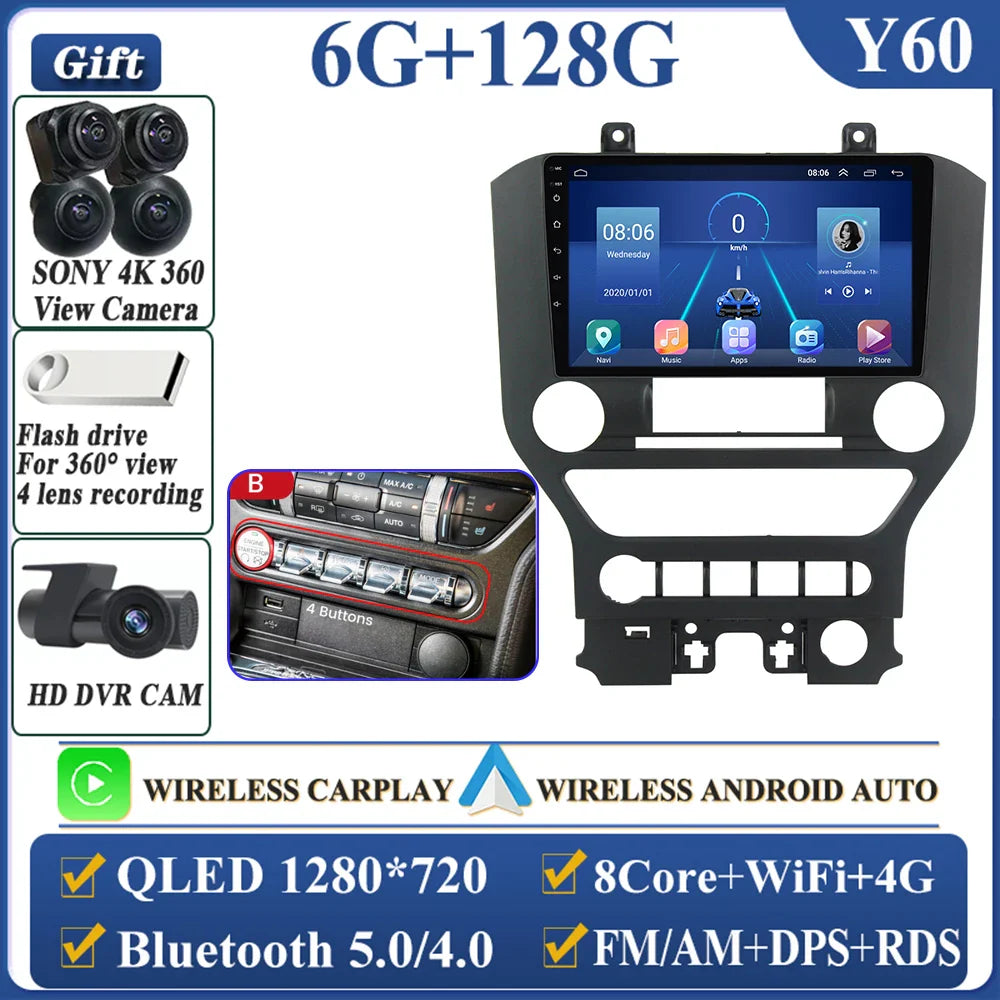 Android 14 Carplay FOR FORD Mustang S550 2014-2021 Multimedia Car Player Navigation Screen GPS Radio No 2 Din Stereo Head Unit