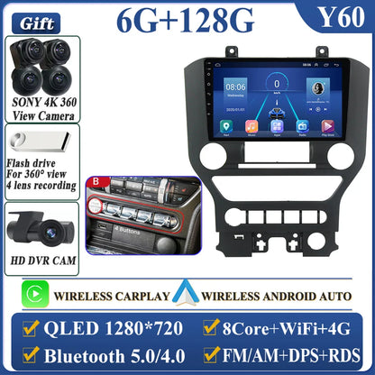 Android 14 Carplay FOR FORD Mustang S550 2014-2021 Multimedia Car Player Navigation Screen GPS Radio No 2 Din Stereo Head Unit