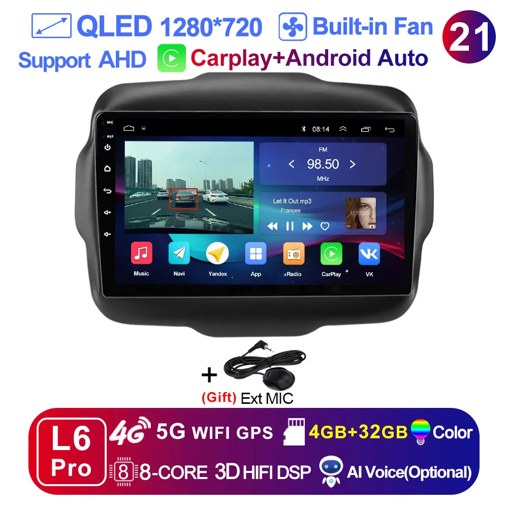 LEHX L6Pro 4G LTE DSP Car Radio Android Auto Video Multimedia Player For Jeep Renegade 2016-2020 Carplay 2din dvd Autoradio  gps