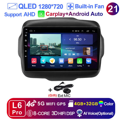 LEHX L6Pro 4G LTE DSP Car Radio Android Auto Video Multimedia Player For Jeep Renegade 2016-2020 Carplay 2din dvd Autoradio  gps