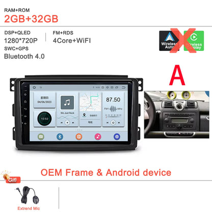 Android 14 Car For Mercedes Benz Smart Fortwo 451 2005 - 2015 Stereo Head Unit GPS Navigation Multimedia Autoradio Dash Cam DVD