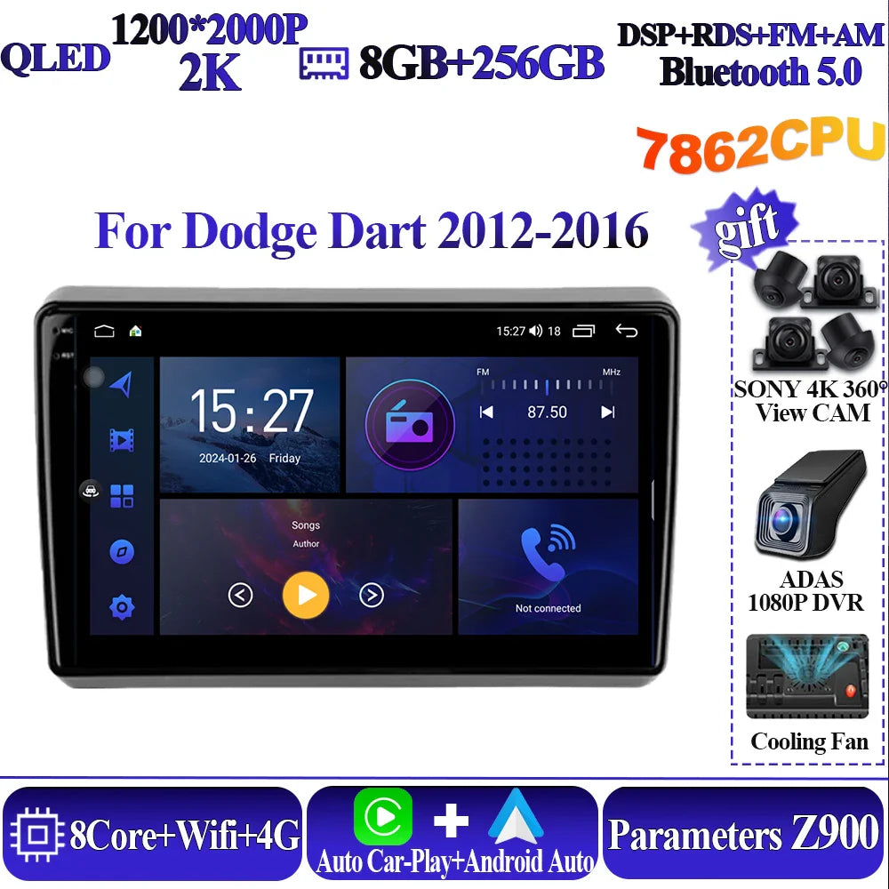 Wireless Android Auto Carplay For Dodge Dart 2012-2016 Car Multimedia Player 5G Wifi GPS Intelligent System 8 core Touch Display