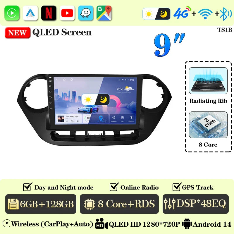 Car Radio Multimidia Video Player For Hyundai Grand i10 2013 2014 2015 2016 2017 2018 Carplay Auto Android 13 GPS Head Unit