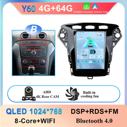 9.7 Inch Android 14 Car Radio Stereo Multimedia Player For Ford Mondeo MK4 2011 - 2013 Auto GPS Navigation wireless carplay DVD