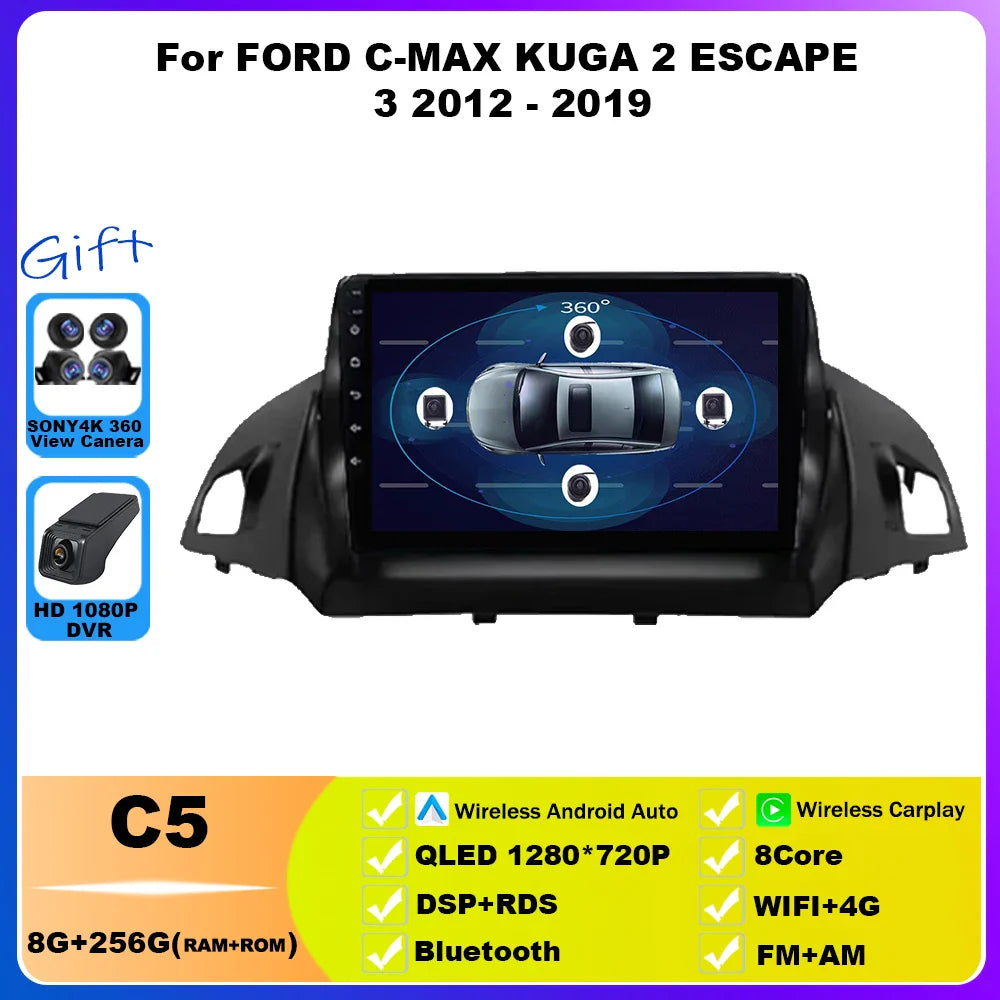 Android 14 For FORD C-MAX KUGA 2 ESCAPE 3 2012 - 2019 Car Radio Multimedia Video Player Navigation GPS WIFI 4G Stereo Head Unit