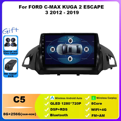 Android 14 For FORD C-MAX KUGA 2 ESCAPE 3 2012 - 2019 Car Radio Multimedia Video Player Navigation GPS WIFI 4G Stereo Head Unit