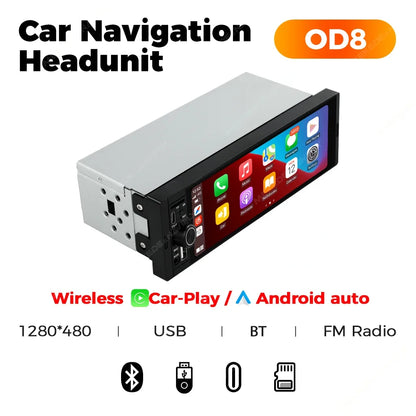 6.86" Wireless CarPlay&Android Auto Universal 1 Din Car Radio,Multimedia Video MP5 Player,FM Stereo Receiver with Camera and BT