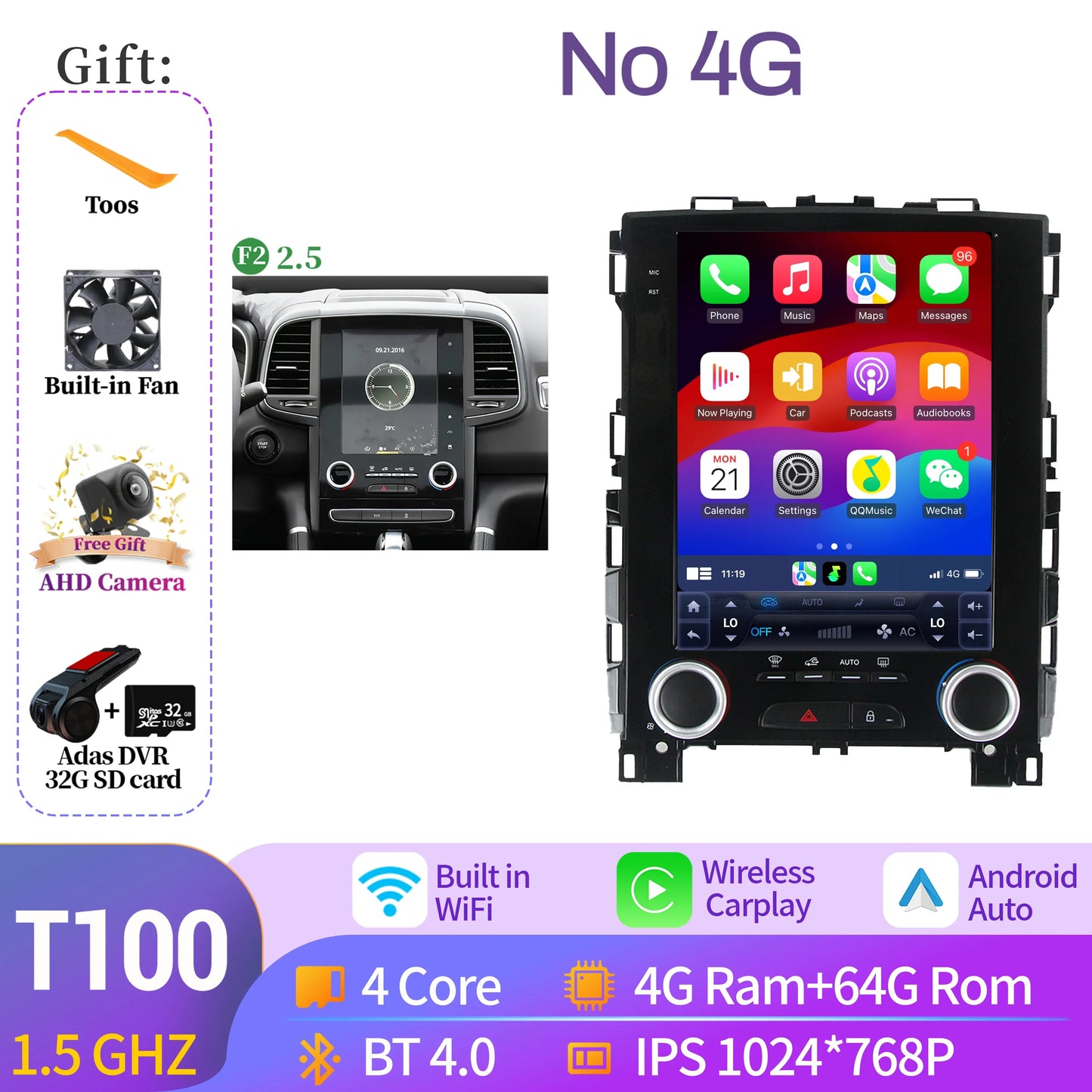 9.7″Android 14 For Renault Koleos Megane 4 Samsung SM6 Talisman 2017-2019 Wireless Apple BT Carplay Car Radio Multimedia