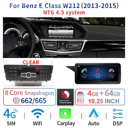 8 Core Android System Car GPS Navi Screen For Mercedes W212 2009-2016 WIFI SIM 8+128GB BT Carplay IPS Screen Multimedia Player
