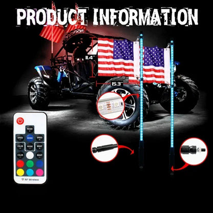 1pc 2/3/4FT RGB Flagpole Light Adjustable ATV Off-road Brake Light With Remote Control LED Beach Flag Ambient Decorative Lights
