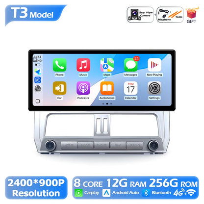 2400*900P 12.3 Inch For Toyota Prado 2018 Car Multimedia Plyaer Stere Radio WIFI Android Auto Carplay Bluetooth 4G DSP RDS