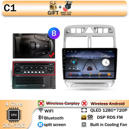 Carplay 2din Android 14 Car Radio Multimedia Gps Navigation For Peugeot 307 307CC 307SW 2002-2013 Stereo 2 DIN 4G WIFI Head Unit