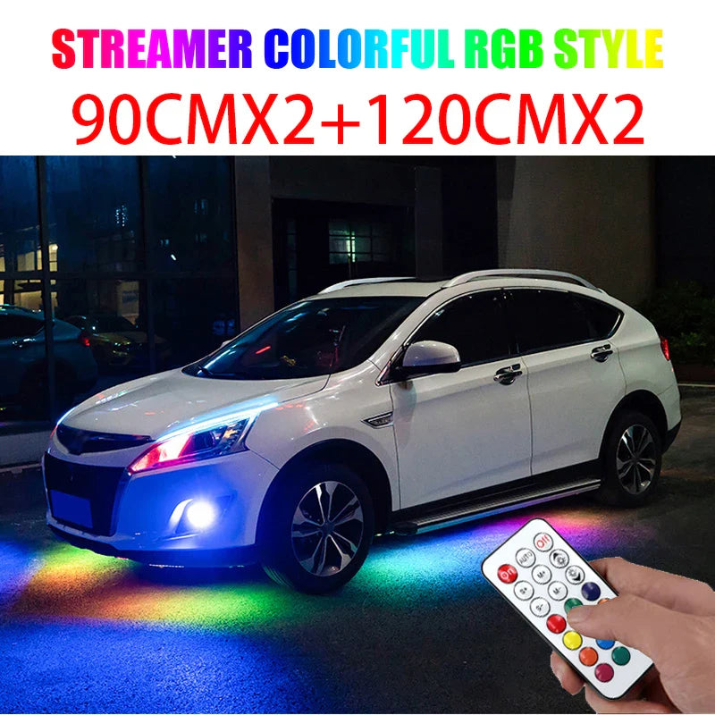 RGB Multicolor Flexible Flowing Car LED Light Underglow Underbody Waterproof Automobile Chassi Neon Atmosphere Light