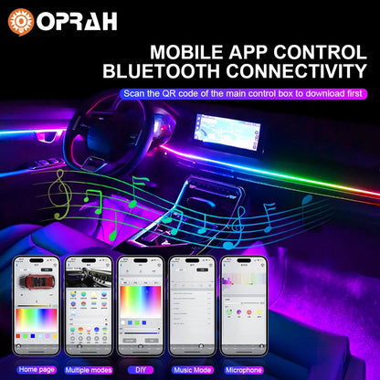 18 in 1 Symphony Car Atmosphere Light Interior Decoration Acrylic Strip Dual Zone LED Decorative Neon Ambient Lamp BacklightApp