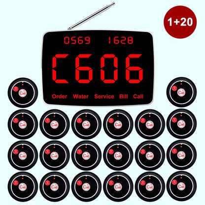 Wireless Waiter pager System Restaurant Smart Voice Broadcast 20 Call Buttons for Bar, Office, Cafe, and Customer Service Bell