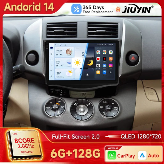 JIUYIN Car Radio For Toyota RAV4 Rav 4 2005-2013 Android 14 Multimedia Player 2Din Carplay DSP Navigation GPS 4G WIFI stereo