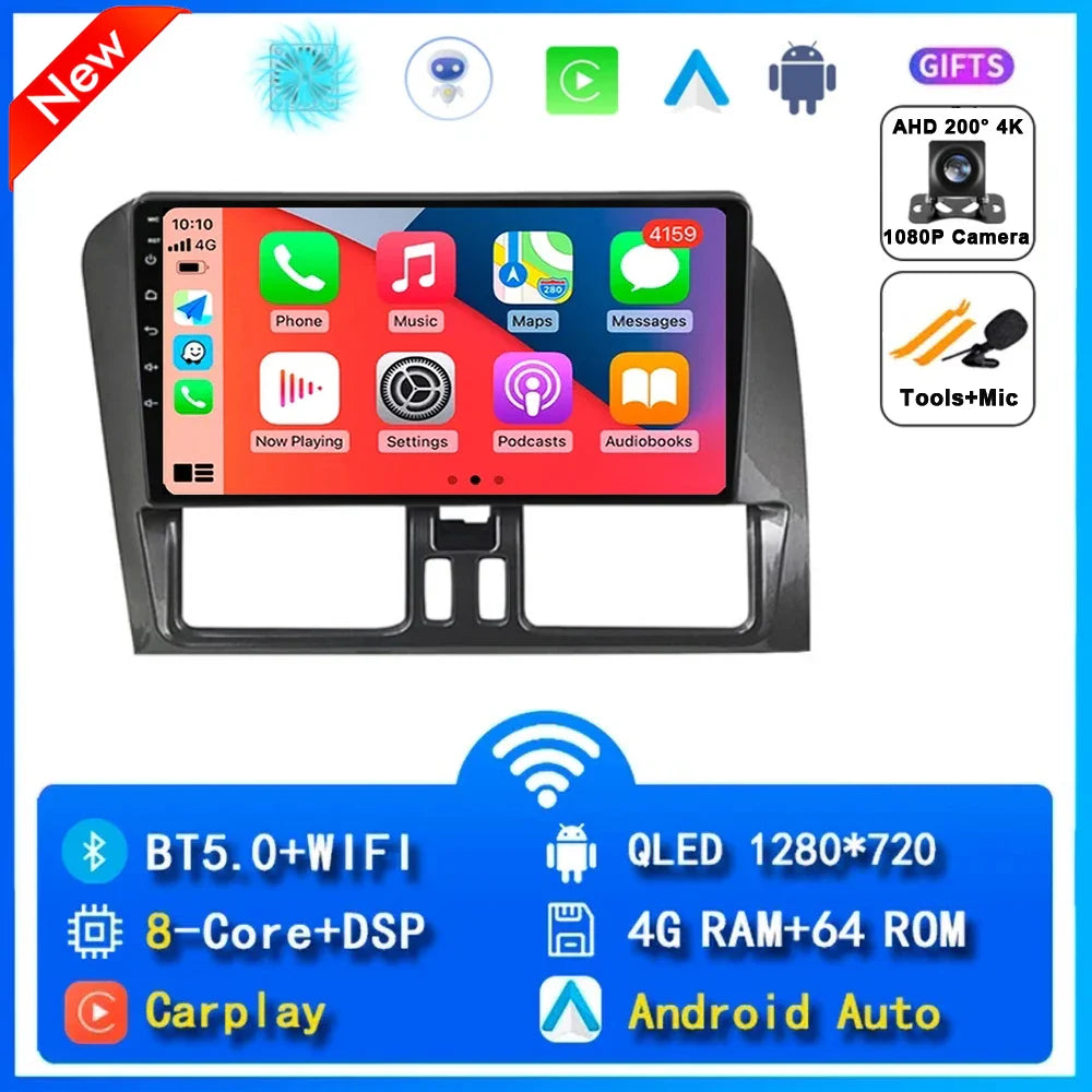 Android 15 Car Radio Wireless CarPlay Android Auto Radio For Volvo XC60 2007 2010 2013 2014 2017 4G Car Multimedia GPS Autoradio