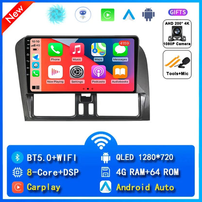 Android 15 Car Radio Wireless CarPlay Android Auto Radio For Volvo XC60 2007 2010 2013 2014 2017 4G Car Multimedia GPS Autoradio