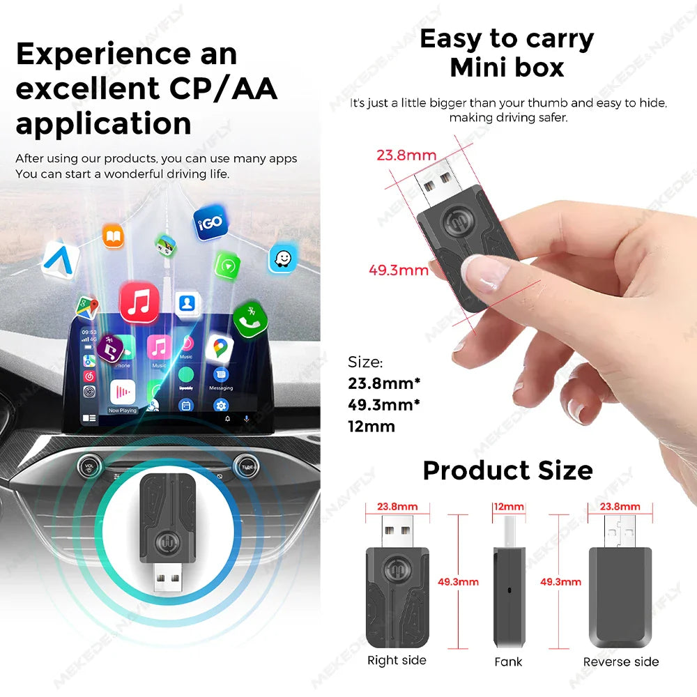 NaviFly Android Auto Carplay Adapter Wired To Wireless For Lincoln Toyota Honda Hyundai KIA Nissan Acura Buick Citroen Audi DS
