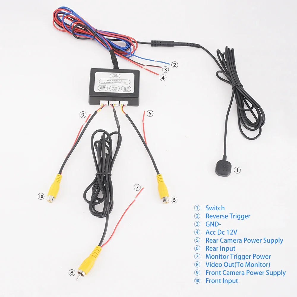 MJDOUD Car Parking Camera Video Channel Converter for Monitor Front And Rear View Two-Way Control Box With Manual Switch
