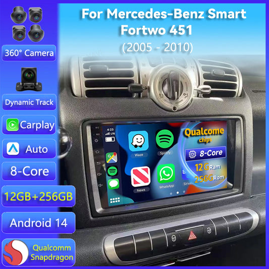 Android 14 Carplay Car Radio Multimedia For Mercedes-Benz Smart Fortwo 451 2005 - 2010 Head Unit GPS Navigation Video DVD Stereo