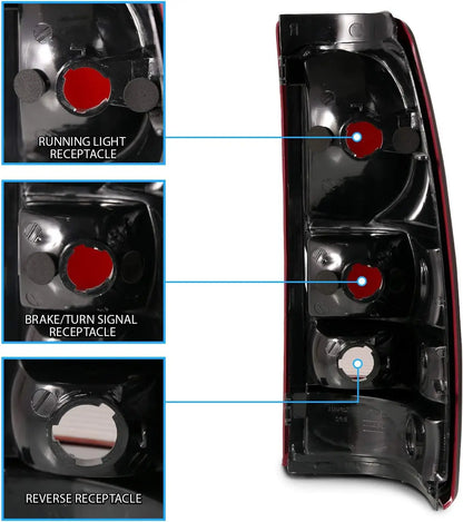 for 1999-2002 Chevy Silverado | 99-2006 GMC Sierra Truck Smoke Red Replacement Brake Tail Lights Pair - Passenger and Driver Sid