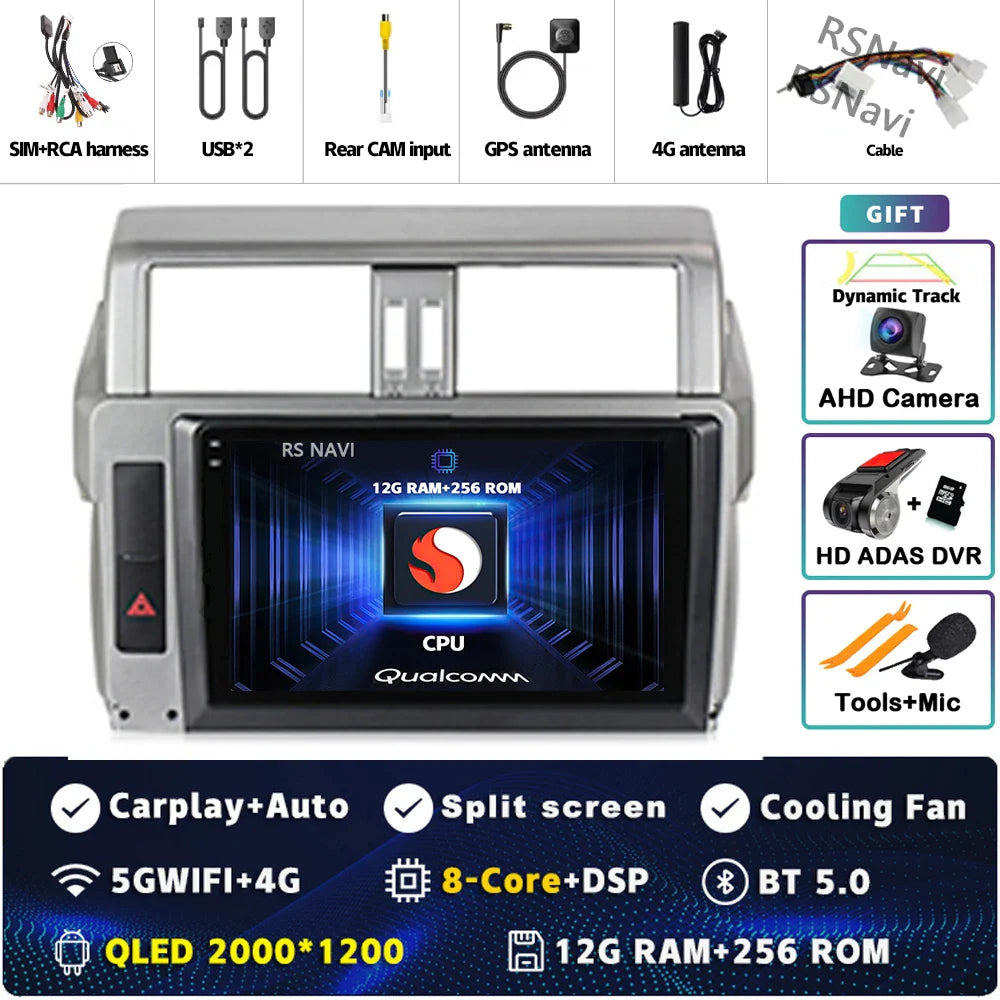 Android 14 For Toyota Land Cruiser Prado 150 2013 - 2017 2K QLED Android Car Radio Multimedia Video Player GPS Stereo CarPlay