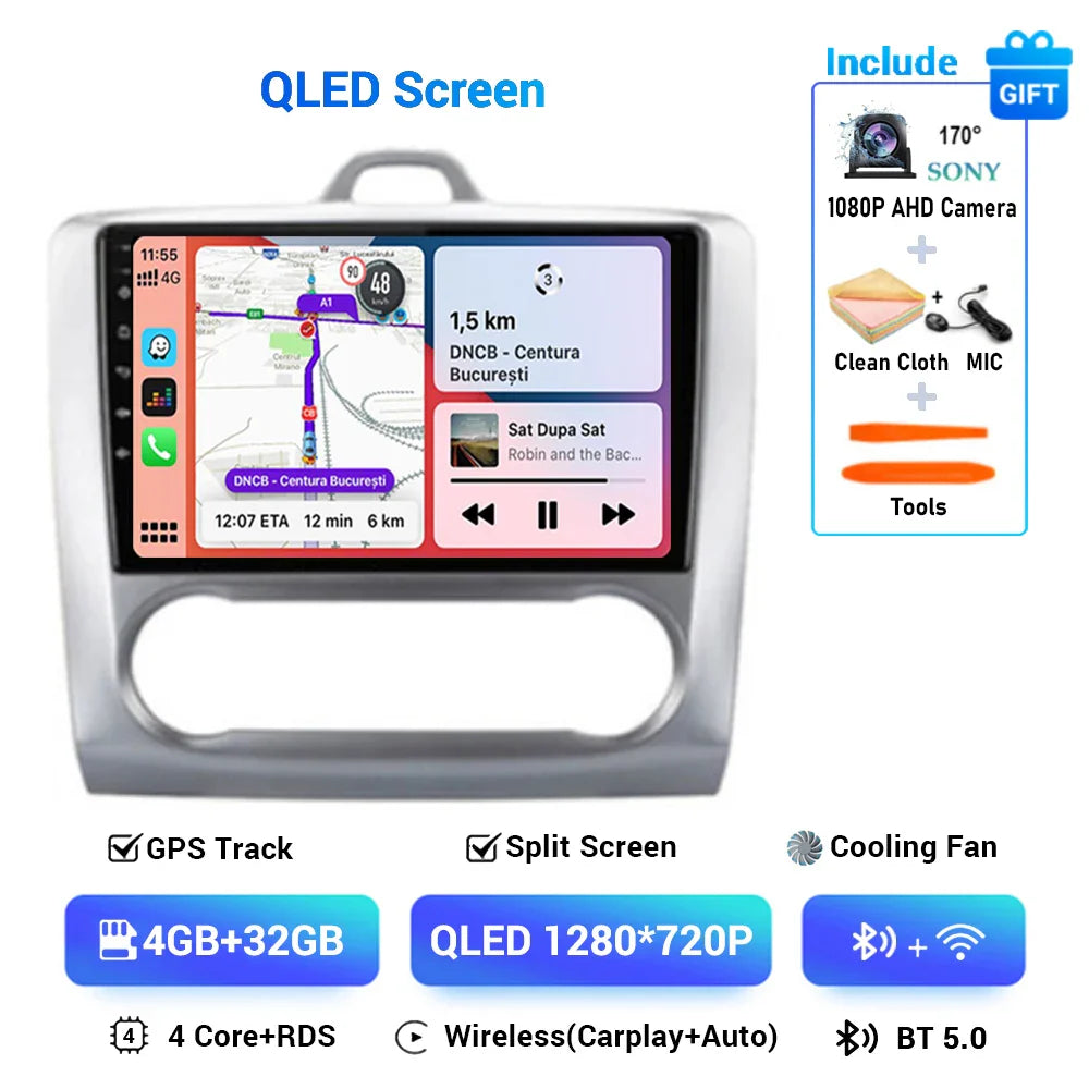 Android 13 Wireless CarPlay Auto For Ford Focus 2 3 Mk2 Mk3 2004-2011 4G+WIFI Car Radio Multimedia Stereo Player GPS 360 Camera