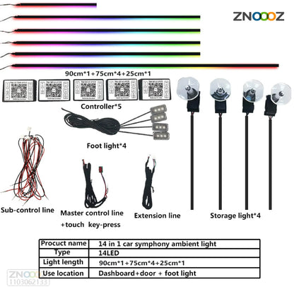 For Audi A1 A3 A6 A7 C5 C6 Q3 Q2 Q7 TT TTS R8 S3 S6  A4 64 Color RGB Symphony Car LED  Interior Ambient Light