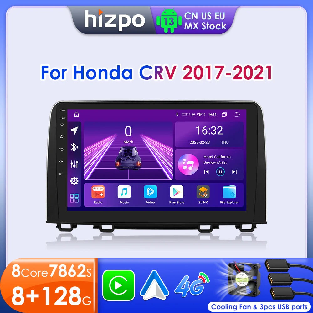 Hizpo Car Stereo Radio For Honda CRV CR-V 2017 - 2021 Multimedia Player Navigation GPS Carplay 2 Din Android Head Unit Wifi DSP