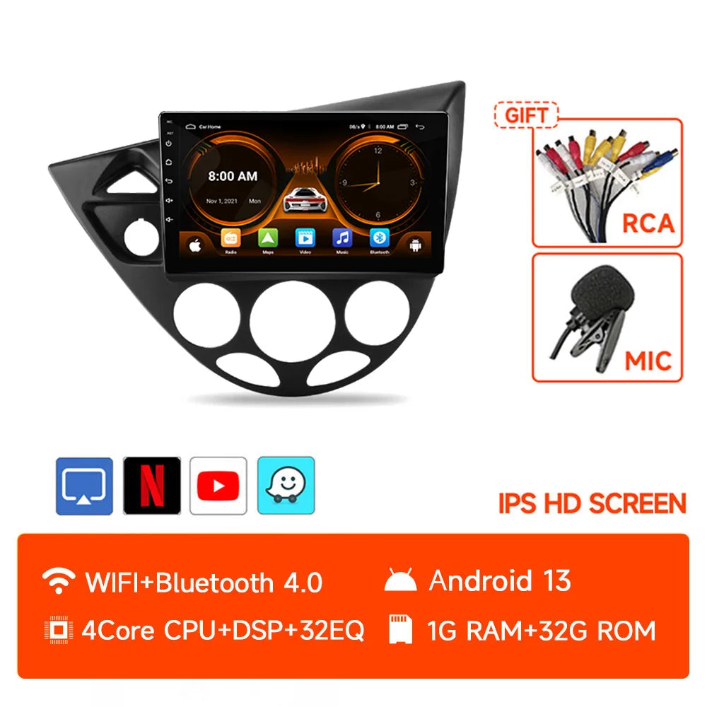 JIUYIN Wireless CarPlay Android Auto Radio for Ford Fiesta 1995-2001 Focus MK1 1998-2004 GPS 2din autoradio