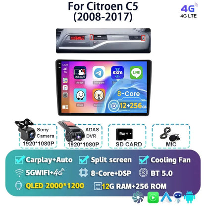 Android 14 Carplay Auto Car Radio Multimedia Player For Citroen C5 2008 2009 2010-2017 Autoradio Stereo DSP GPS 2din Head Unit