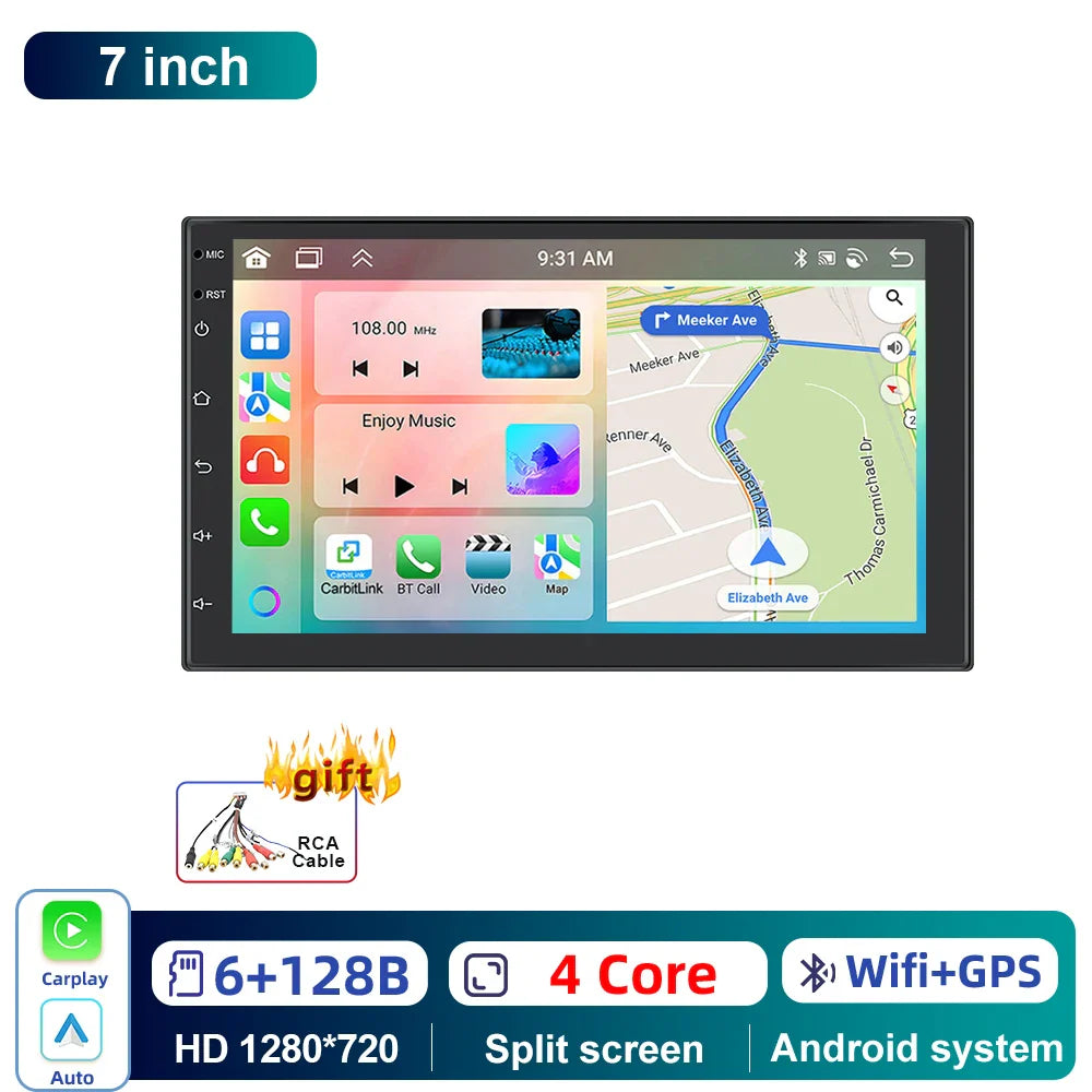 Podofo Android 6+128G 7/9/10inch Car Stereo Radio Universal WIFI Carplay Android Auto Car Multimedia Player Bluetooth FM 32EQ