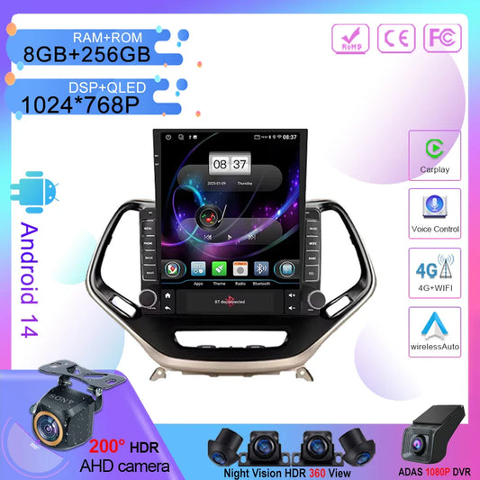 Car Radio Android 14 For Jeep Cherokee 5 KL 2014 - 2018 Auto Multimedia Video Player Navigation GPS carplay No 2din DVD 5G  Wifi