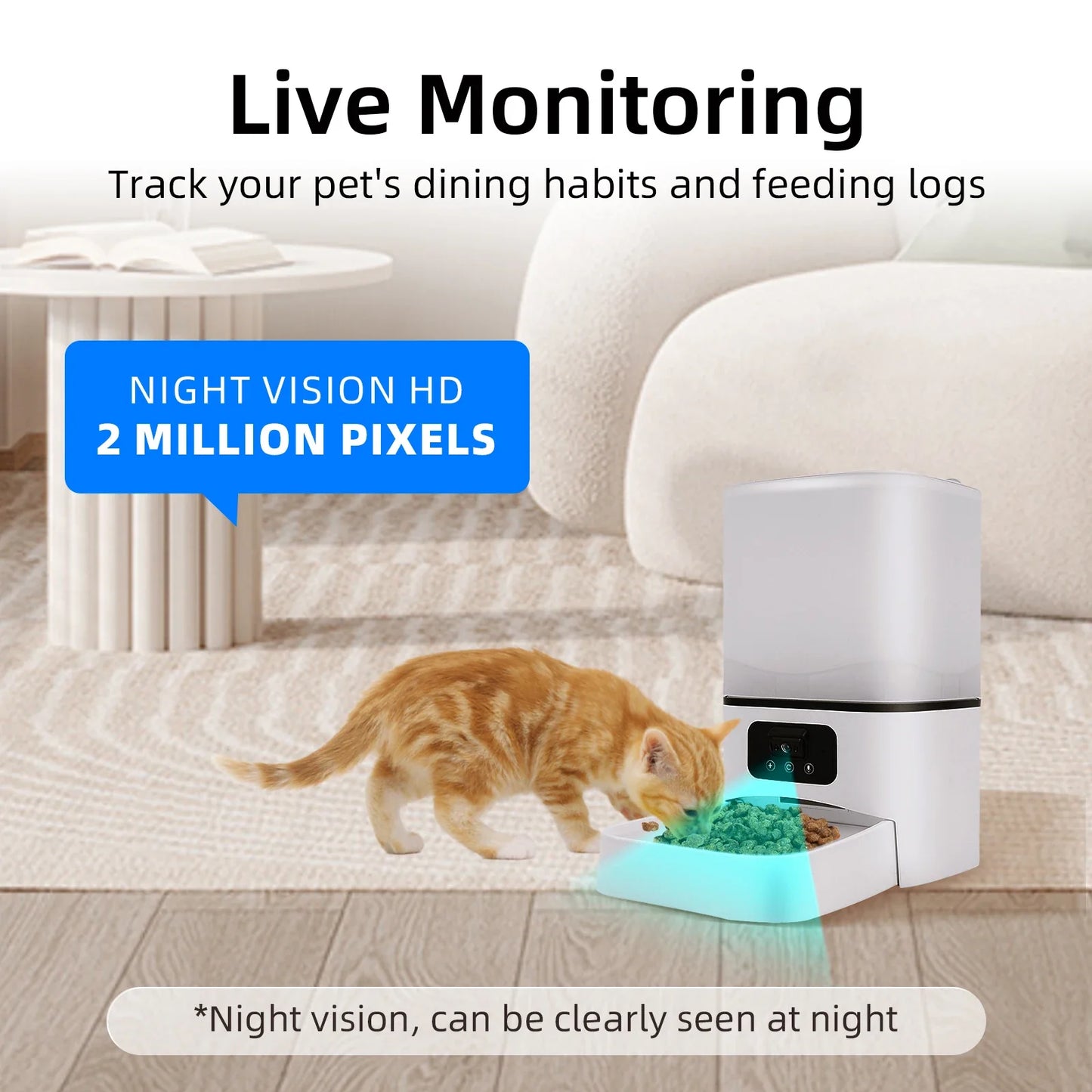 6L intelligent automatic cat feeder with night vision camera dry food video pet intelligent voice recording, cat and dog feeder