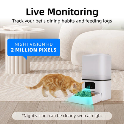 6L intelligent automatic cat feeder with night vision camera dry food video pet intelligent voice recording, cat and dog feeder