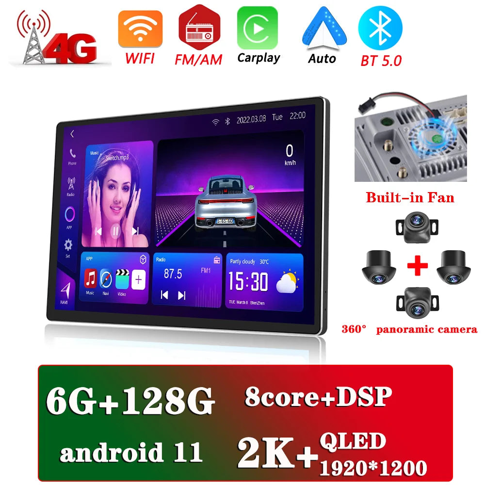 13.1" Car Radio GPS 2 din Android 11 Auto Carplay  For Nissan Hyundai KIA TOYOTA Honda Multimedia Player