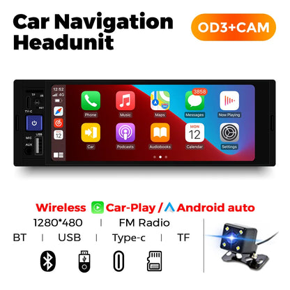 1din 6.86-inch HD Screen Radio Multimedia Smart CarPlay Android Auto Video Player for VW Kia Ford Toyota Mazda Universal Car USB