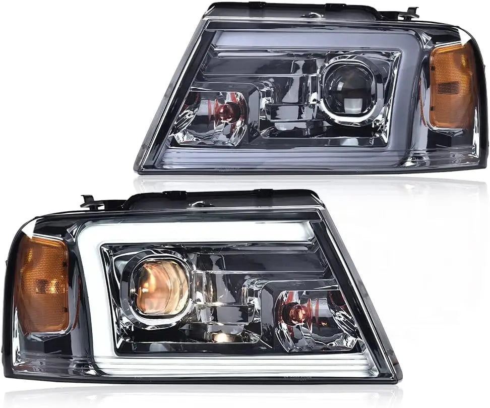 LED DRL Headlights for Ford F150 2004-2008 Smoke Chrome Style Compatible with Lincoln Mark Halogen Car Headlamp Upgrade