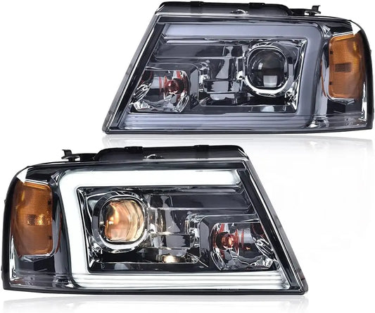 LED DRL Headlights for Ford F150 2004-2008 Smoke Chrome Style Compatible with Lincoln Mark Halogen Car Headlamp Upgrade