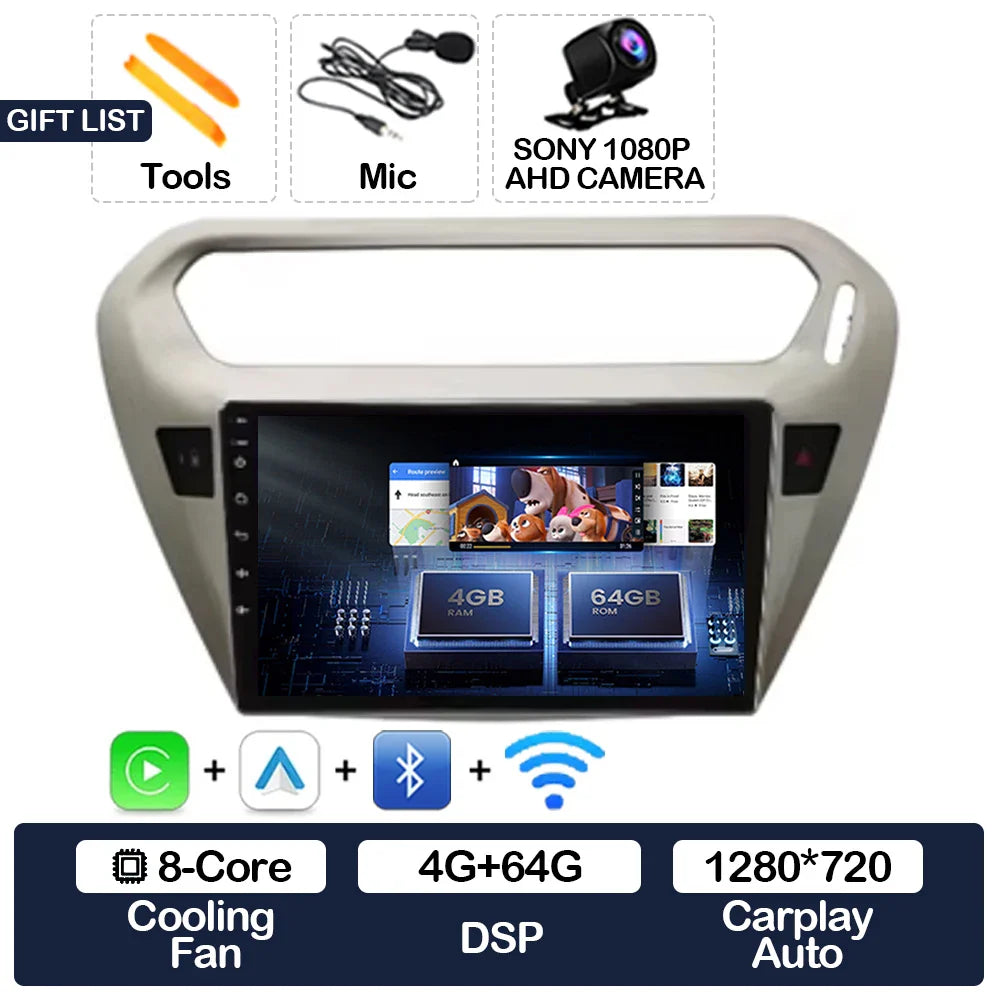 Android 15 Car Radio For Peugeot 301 Citroen Elysee 2013 - 2018 Qualcomm Multimedia Viedo Player NAVI GPS 4G WIFI Head Unit QLED