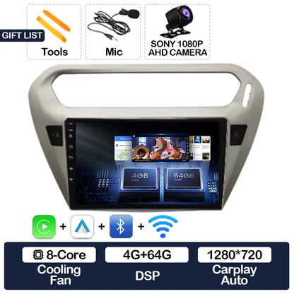 Android 15 Car Radio For Peugeot 301 Citroen Elysee 2013 - 2018 Qualcomm Multimedia Viedo Player NAVI GPS 4G WIFI Head Unit QLED