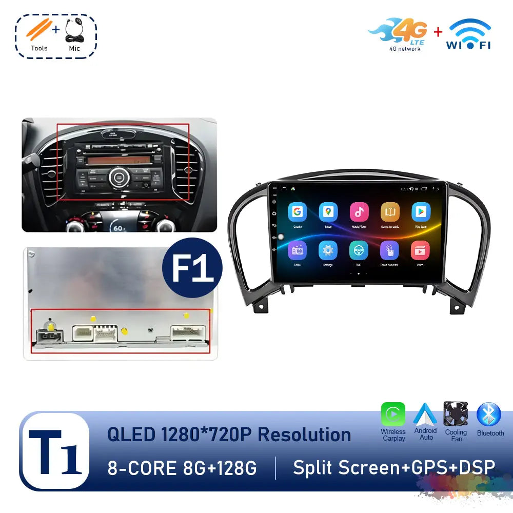 Carplay Android OS for Nissan Juke YF15 2010 - 2014 QLED Touch Screen 9 '' Car Radio Stereo Player GPS Navigation WiFi Head Unit
