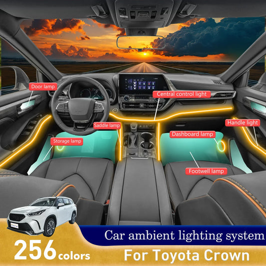 For Toyota Crown Car Interior Mood Ambient Light RGB 64-Color LED Smart Remote Control Atmosphere Lamp Energy Saving Kit