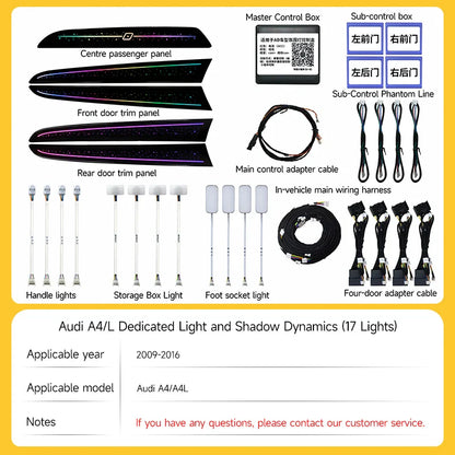 LED Ambient Lights For Audi A4 A4L 2009-2023 Models 64 Colors Rainbow Atmosphere Lamps APP/ Car Play/Car Radio Control