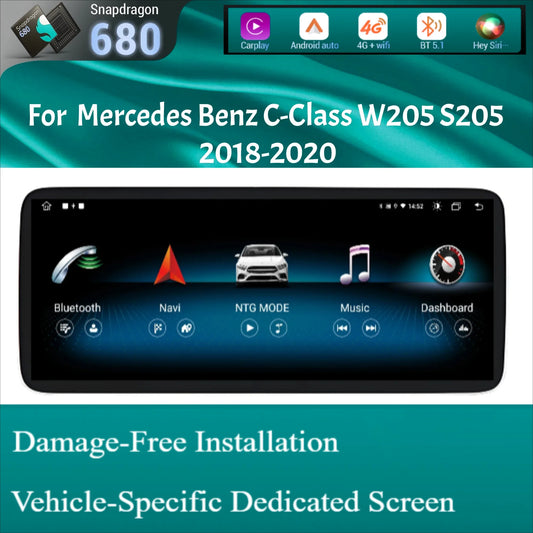 For Mercedes Benz C-Class W205 S205 2018-2020 12.3inch Car Radio Android 14 Wireless Carplay Snapdragon 680 SM6225 Touch Screen
